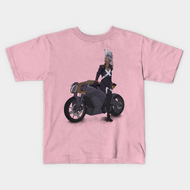 Mohawk Woman On Motorcycle Kids T-Shirt by ForAllNerds